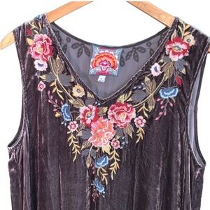 EUC Johnny Was Velvet Embroidered Maxi